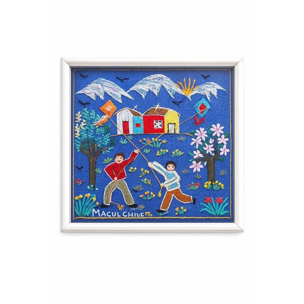 Vintage Chile Arpillera Embroidery Wall Art Framed Folk Textile Handmade 13x13
